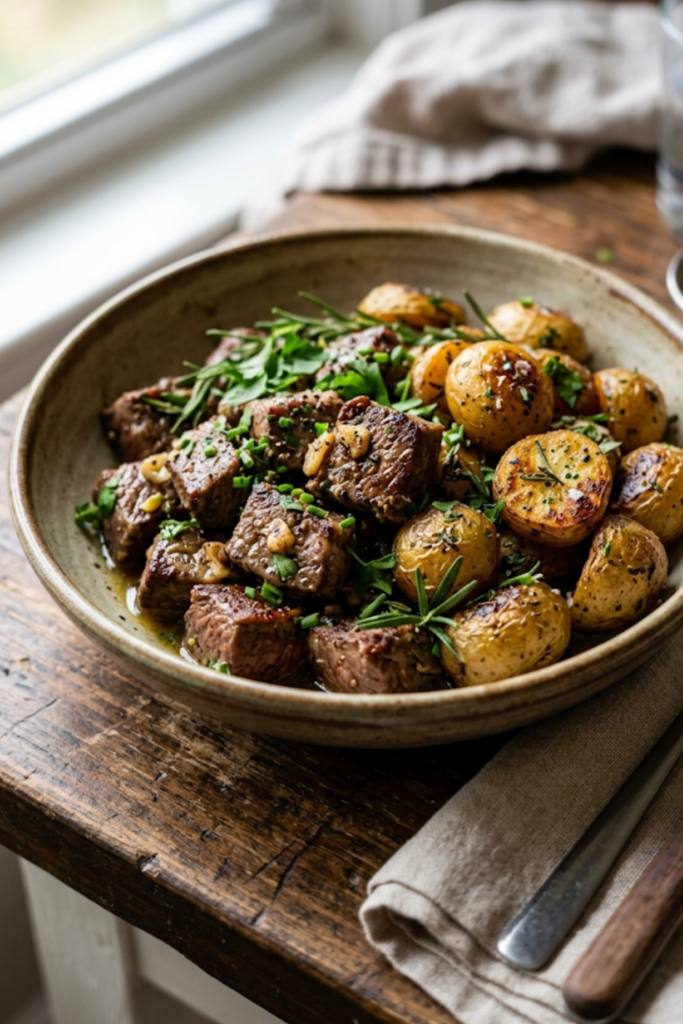 Garlic Steak Bites and Potatoes