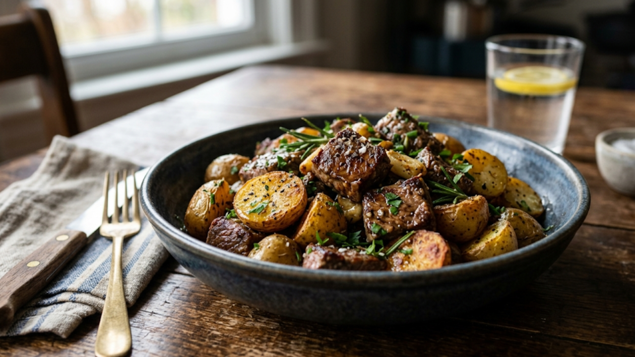 Garlic Steak Bites and Potatoes