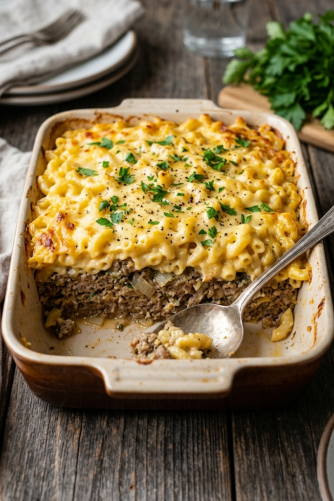 Mac and Cheese Meatloaf Casserole