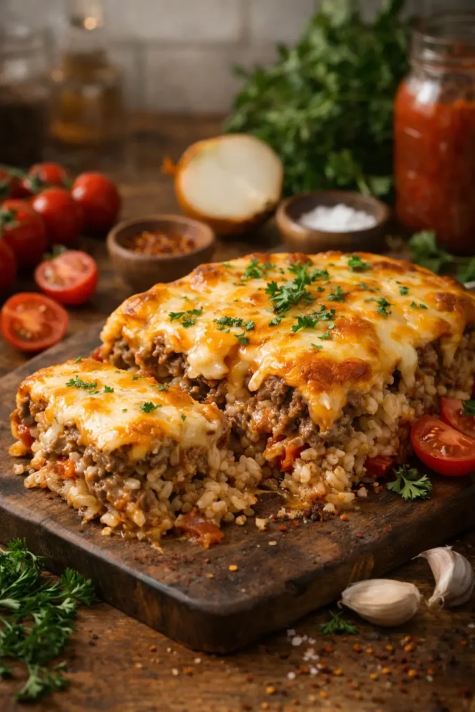 Cheesy Hamburger Rice Casserole