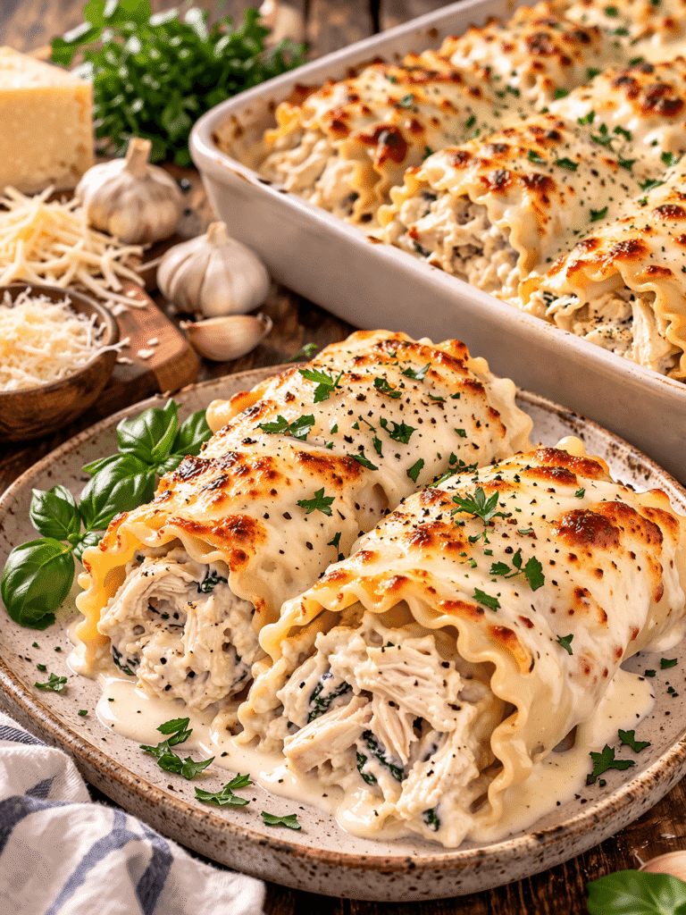 Chicken Alfredo Lasagna Roll Ups