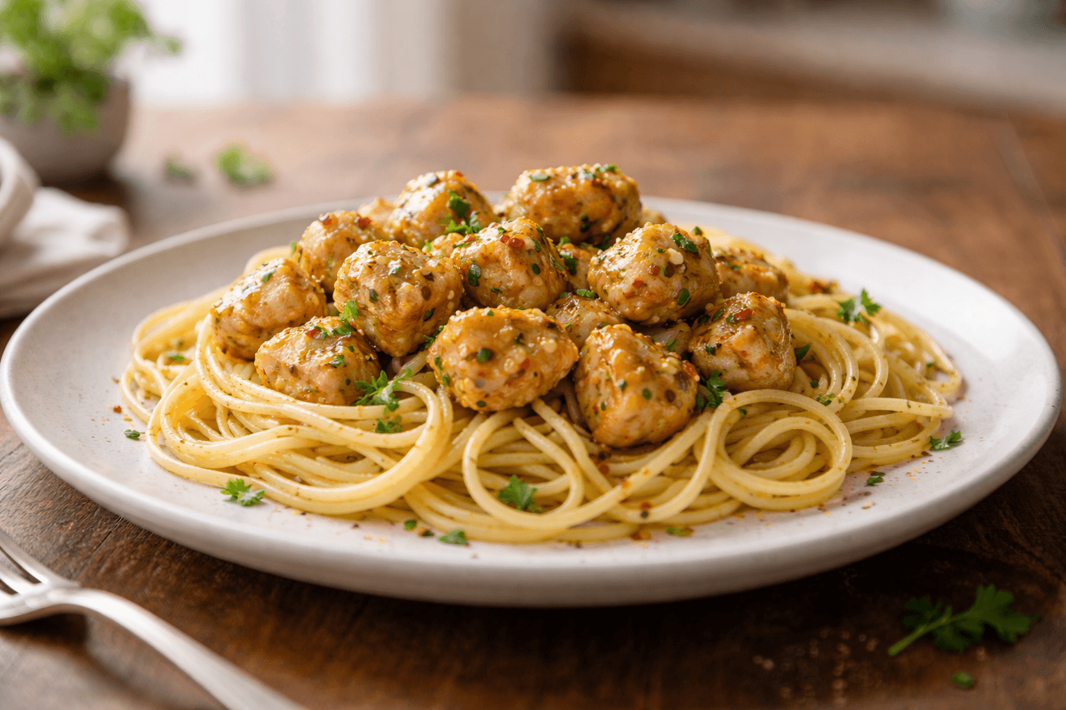 Garlic Butter Chicken Bites with Pasta