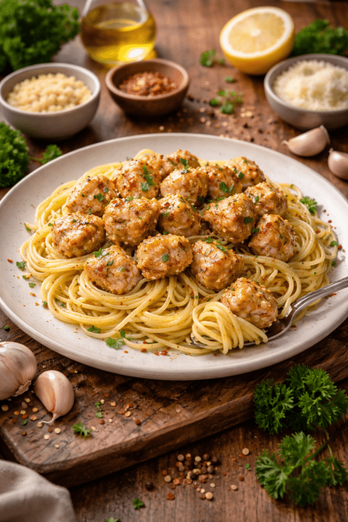 Garlic Butter Chicken Bites with Pasta