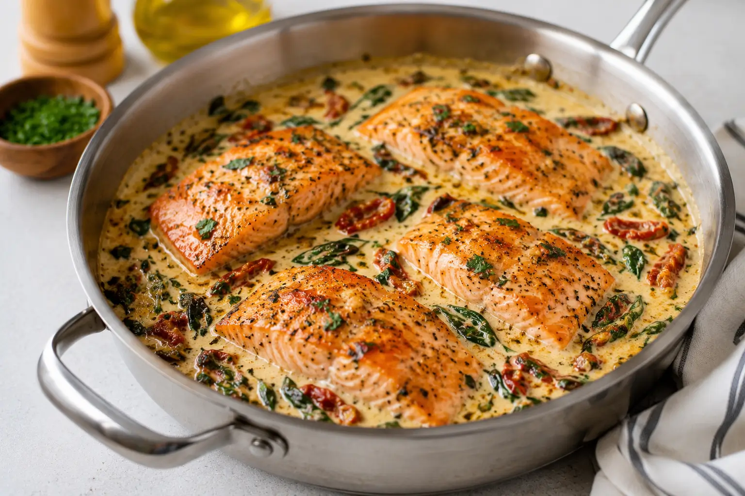 Creamy Tuscan Salmon With Sun Dried Tomatoes