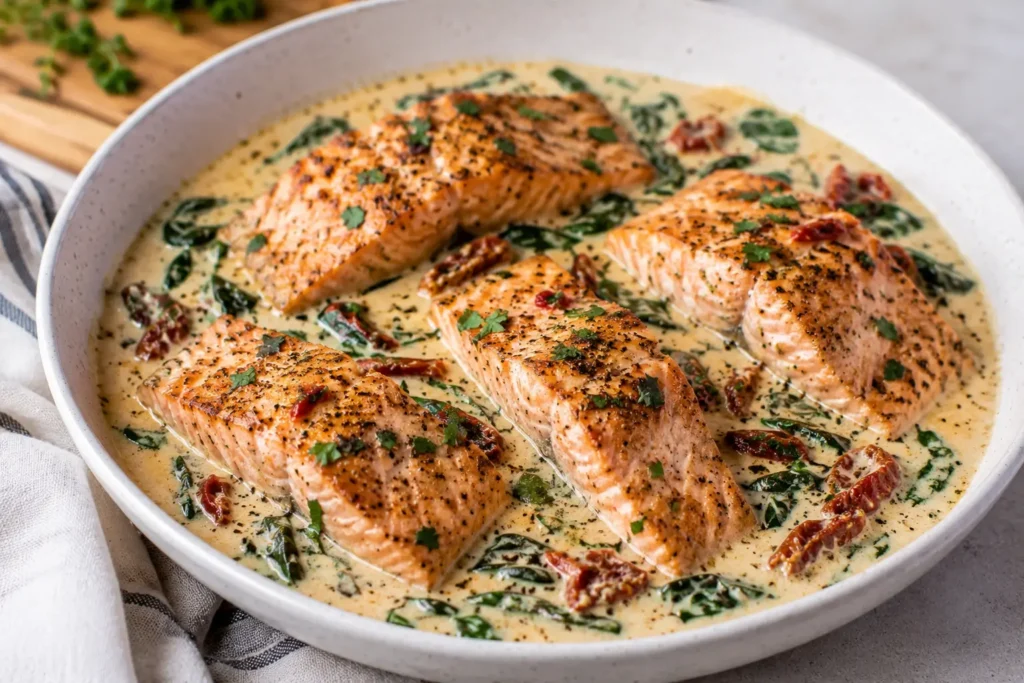 Creamy Tuscan Salmon With Sun Dried Tomatoes