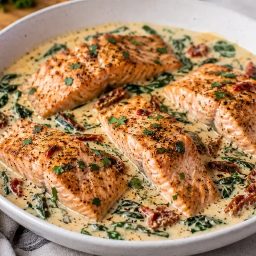 Creamy Tuscan Salmon With Sun Dried Tomatoes