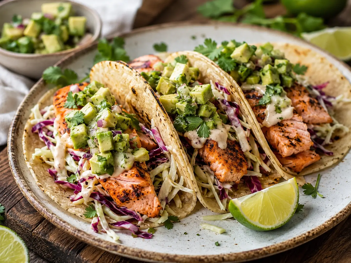 Grilled Salmon Tacos With Avocado Salsa
