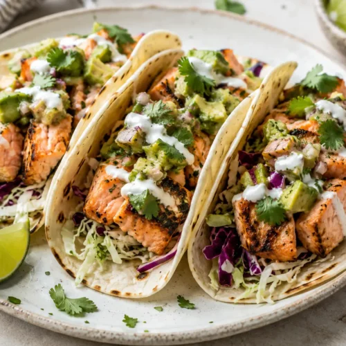 Grilled Salmon Tacos With Avocado Salsa