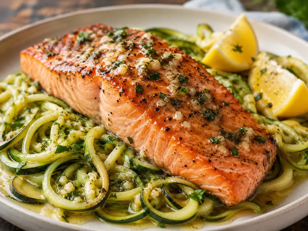 Lemon Garlic Butter Salmon And Zucchini Noodles