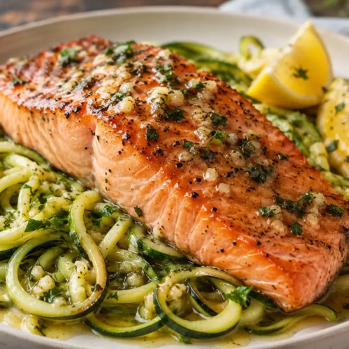 Lemon Garlic Butter Salmon And Zucchini Noodles